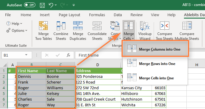 merge and center in excel for mac